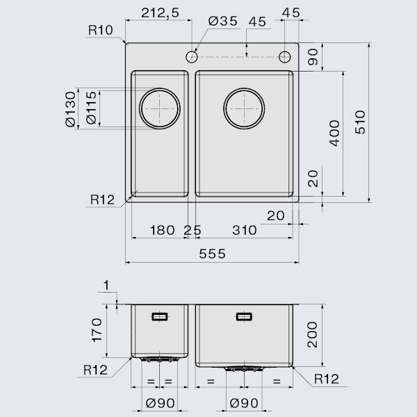 Falmec GARDA 18+31 Steel, мойка, нержавеющая сталь