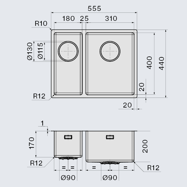 Falmec COMO 18+31 Steel, мойка, нержавеющая сталь