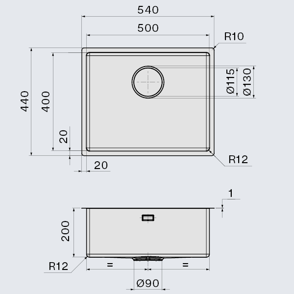 Falmec COMO 50 GOLD PVD, мойка, нержавеющая сталь, золото