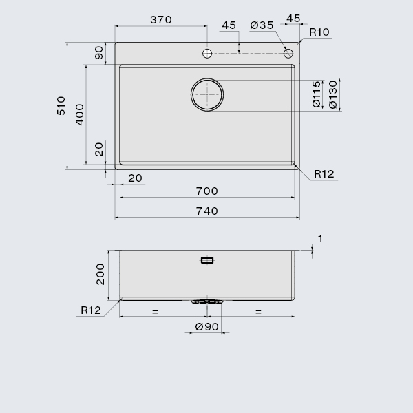 Falmec GARDA 70 Steel, мойка, нержавеющая сталь