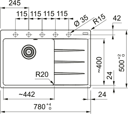 Franke CNG 611/211-78 TL, мойка, гранит, черный матовый, чаша слева