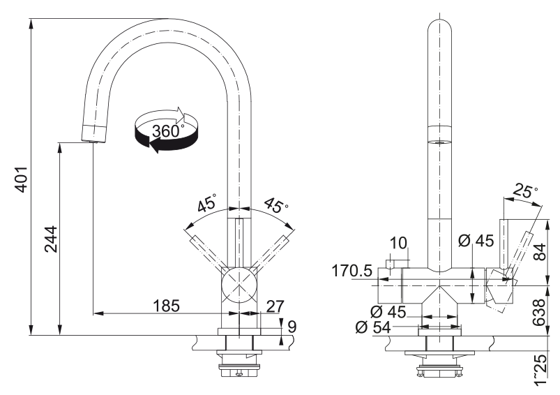Franke EOS Clear Water, смеситель, нержавеющая сталь