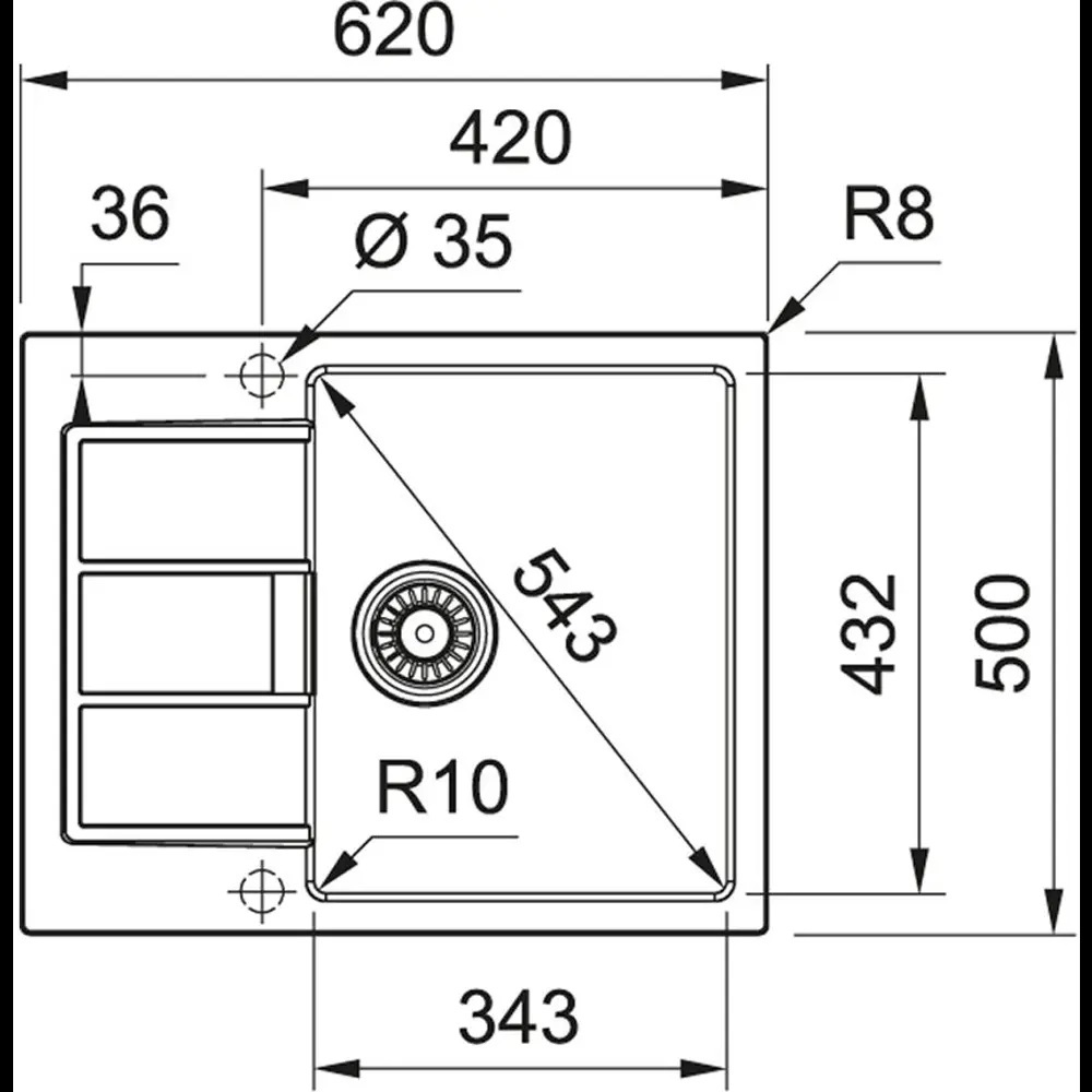 Franke S2D 611-62/500, мойка, гранит, белый
