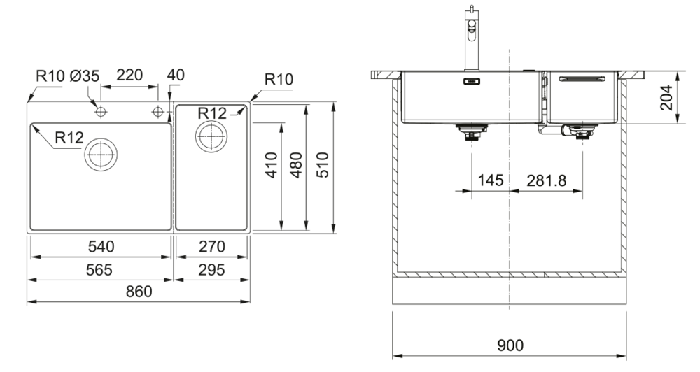 Franke BWX 220-54-27 TL, мойка, нержавеющая сталь полированная