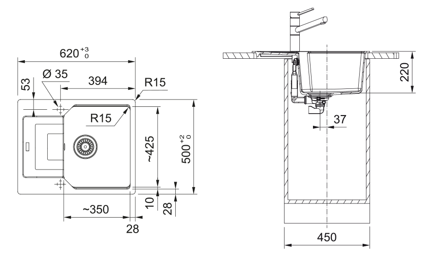 Franke UBG 611-62, мойка, гранит, серый камень