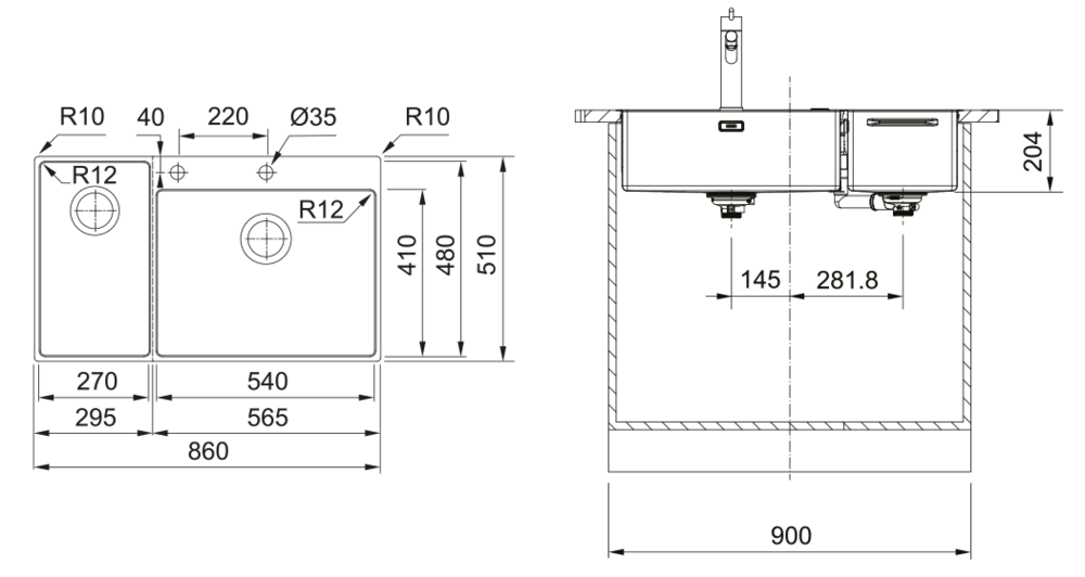 Franke Box Center BWX 220-54-27 TL, мойка, нержавеющая сталь полированная