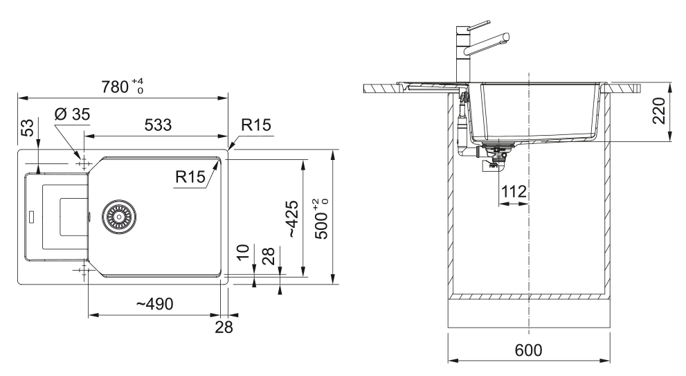 Franke UBG 611-78L, мойка, гранит, серый камень