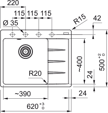 Franke CNG 611/211-62 TL, мойка, гранит, черный матовый, чаша слева