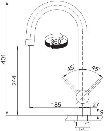 Franke EOS Clear Water сталь PVD, смеситель, черный матовый