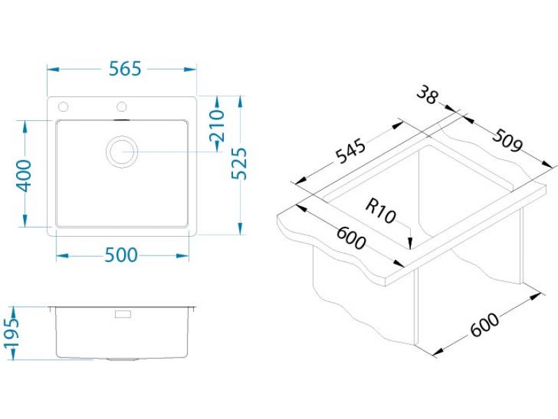Мойка PURE 70 KMB-90 565X525 в компл. с сифоном 1127252(1122385) Брашированная сталь