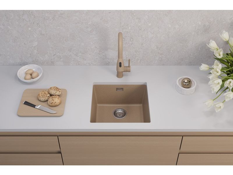 Мойка для кухни OMNI 20 GRANITAL DEEP BLACK-G90 BE 450x450x198 с сифоном(1150050) G55 BEIGE