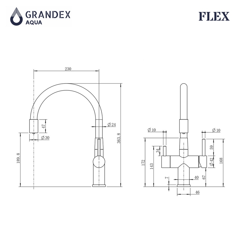 Смеситель кухонный Grandex Aqua Flex (902038) SAT