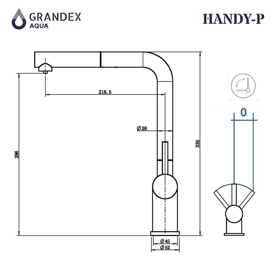 Смеситель кухонный Grandex Aqua Handy-P (90209616) CARBON