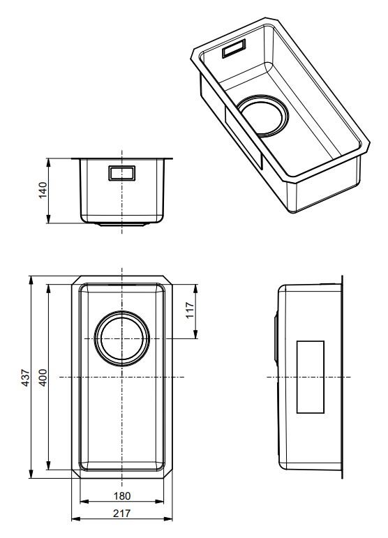 Мойка KOMBINO 10 -90 180X400X144 в комплекте с сифоном 1130550 (1100233) SAT