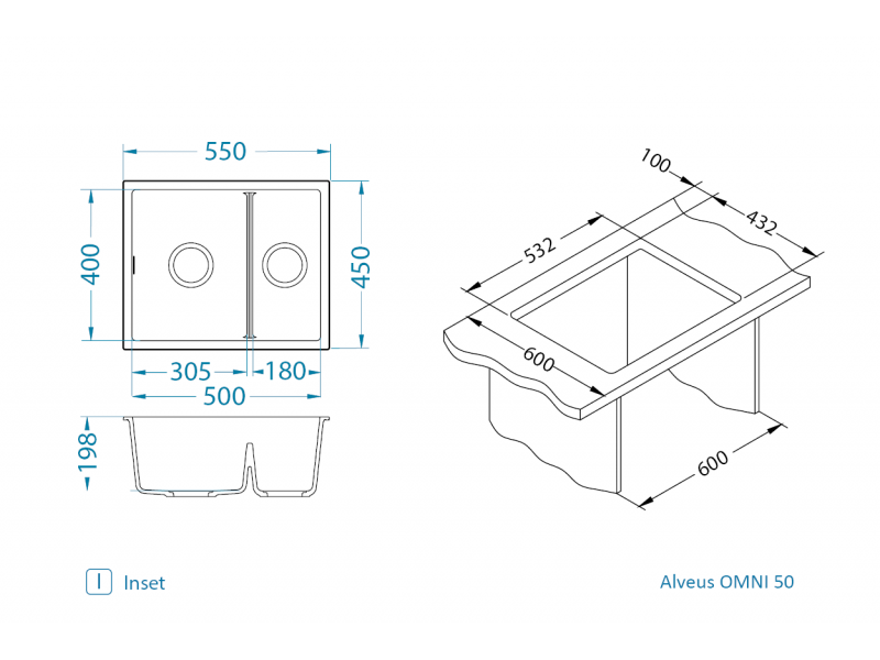 Мойка для кухни OMNI 50 GRANITAL ARCTIC-G11 550x450x198 с сифоном(1150065) G11 ARCTIC