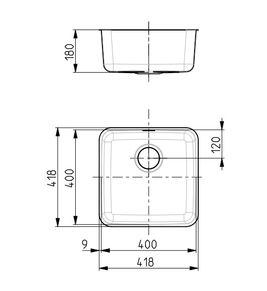 Мойка LUNO 30 90 FI 400X400 в комплекте с сифоном 1130550 (1129251) SAT