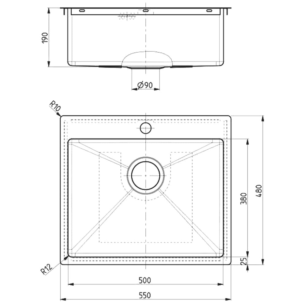 Мойка QUARTO 10 BRS-90 550x480 в комплекте с сифоном 1130551(1124382) Брашированная сталь