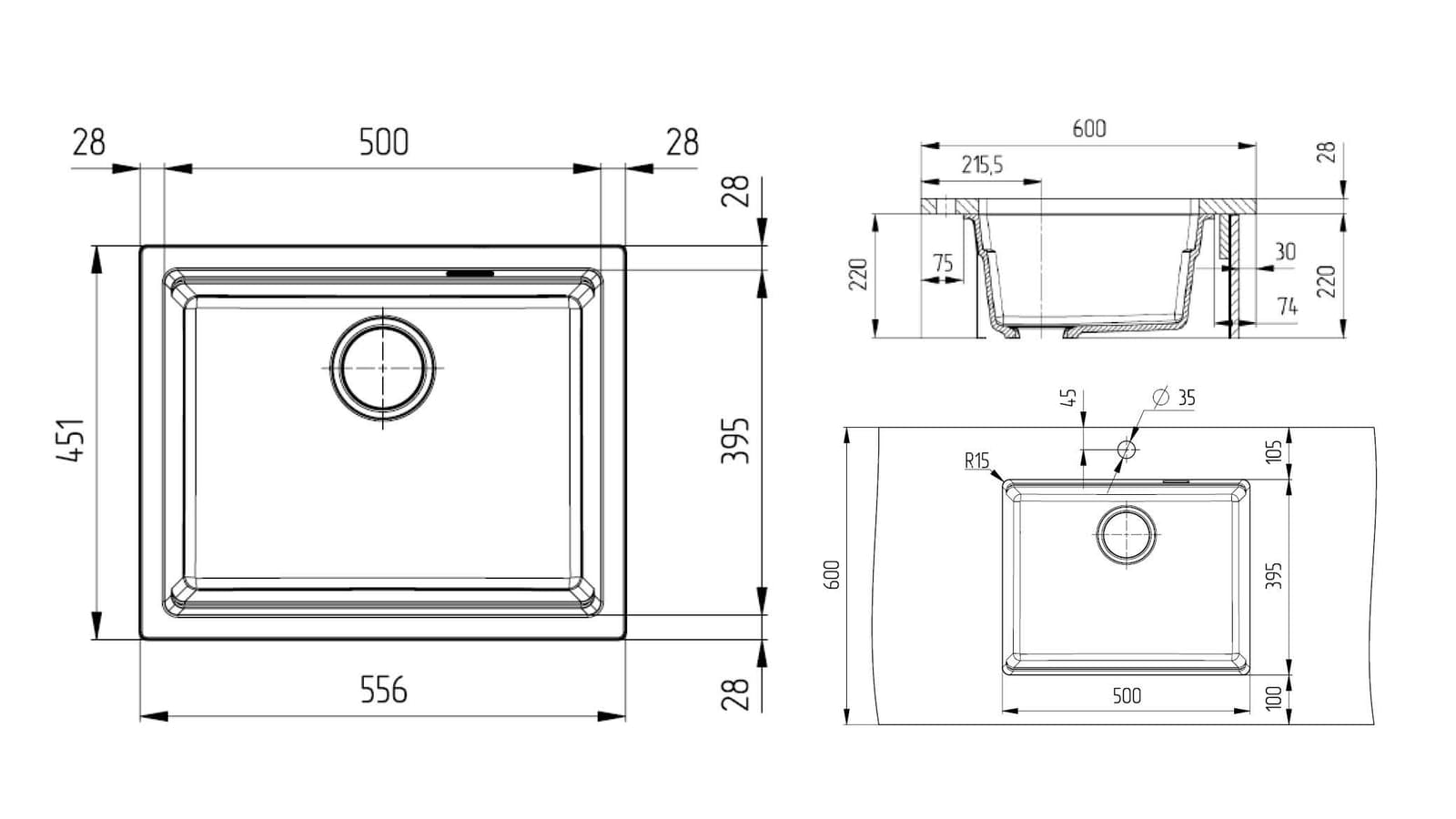 Кухонная мойка Grandex Aqua COMFORT 56U (500206) BLACK METALIC