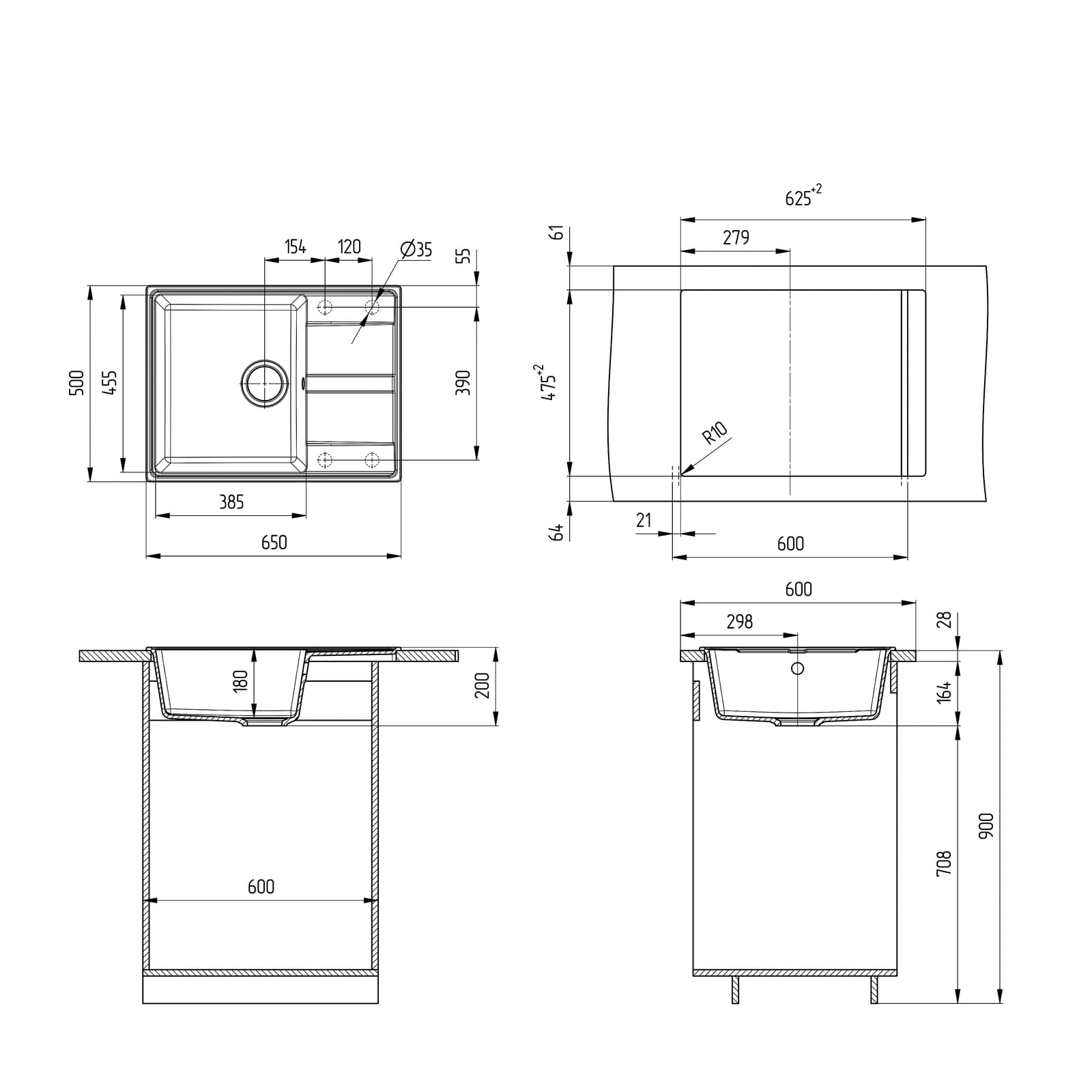 Кухонная мойка Grandex Aqua TOPLINE 65F (600315) CONCRETE