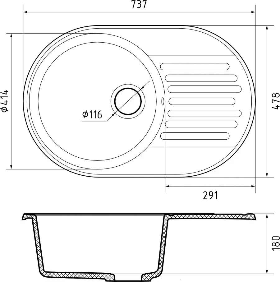GranFest QUARZ GF-Z18, мойка, гранит, черный