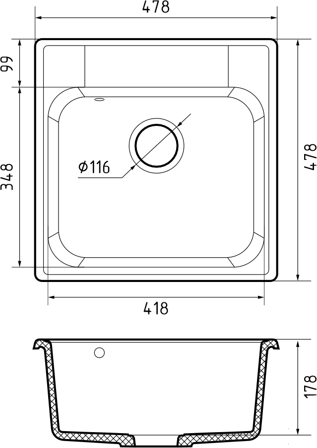 GranFest QUARZ GF-Z48, мойка, гранит, темно-серый