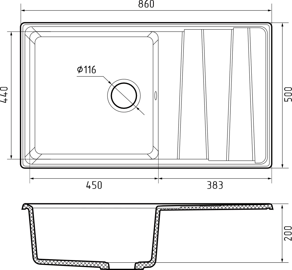 GranFest LEVEL GF-LV-860L, мойка, мрамор, кашемир