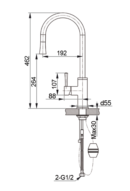 GranFest 7652, смеситель, мрамор, хром