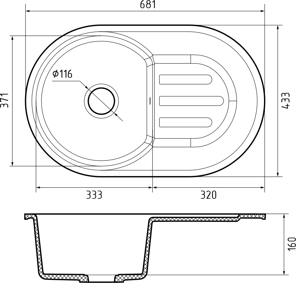 GranFest GF-SMART 685 L, мойка, мрамор, белый