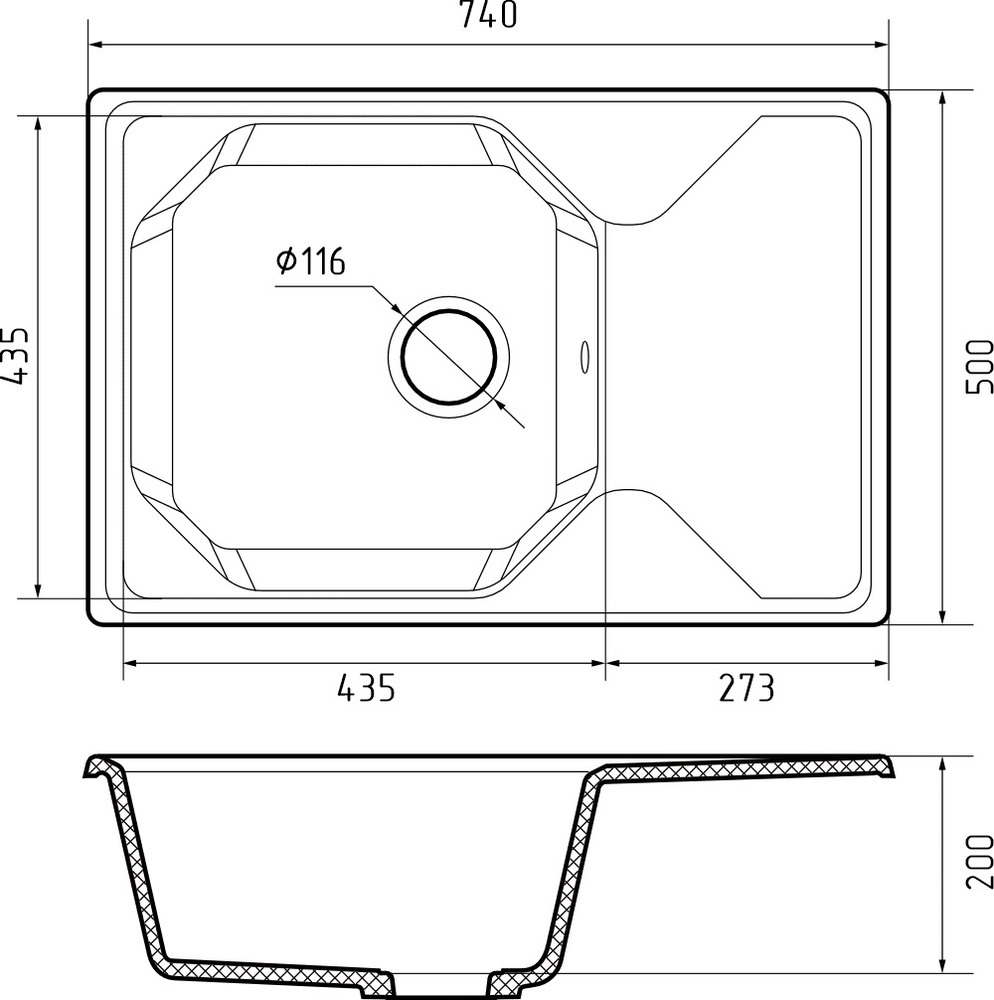 GranFest UNIQUE GF-U-740L, мойка, мрамор, кашемир