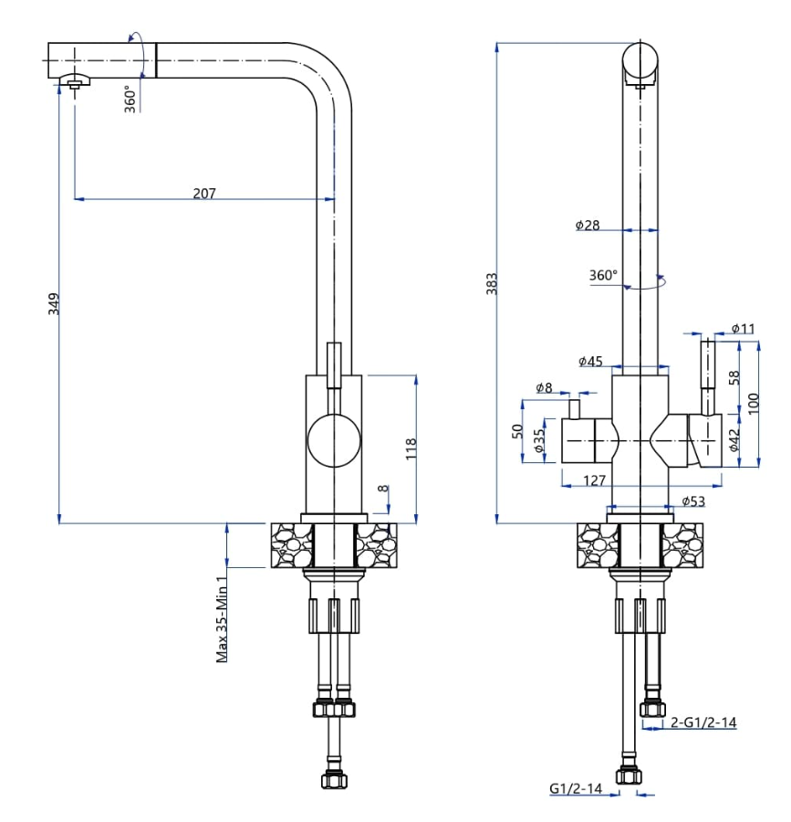 GranFest GF-Z-5421, смеситель, гранит, белый