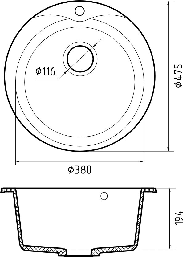 GranFest RONDO GF-R-480, мойка, мрамор, иней
