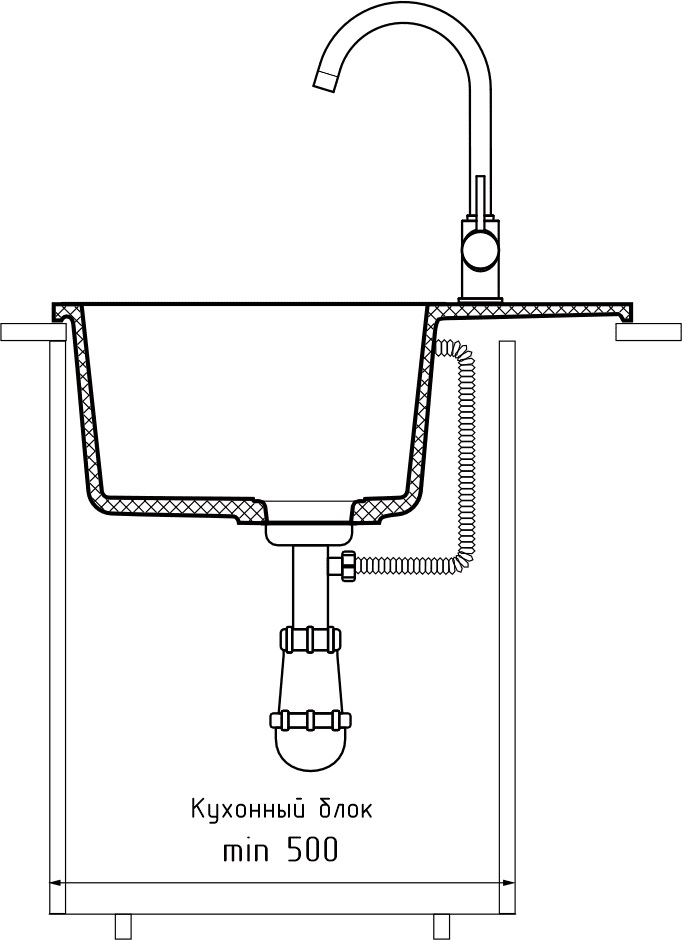 GranFest URBAN 258L, мойка, гранит, черный