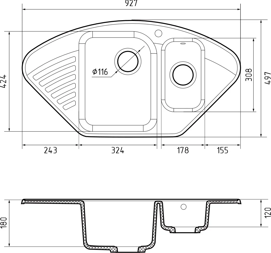 GranFest QUARZ GF-Z14, мойка, гранит, белый