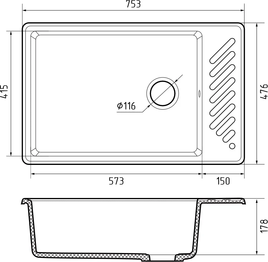 GranFest QUARZ GF-ZL-51, мойка, гранит, песочный