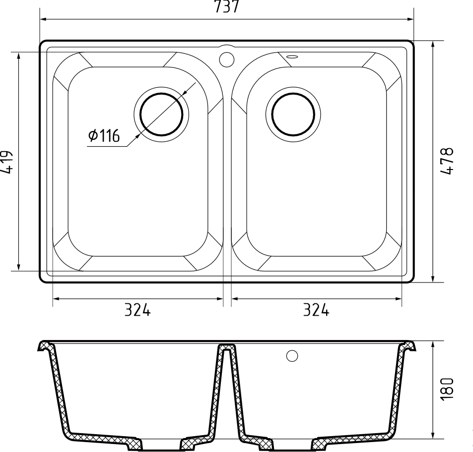 GranFest QUARZ GF-Z15, мойка, гранит, темно-серый