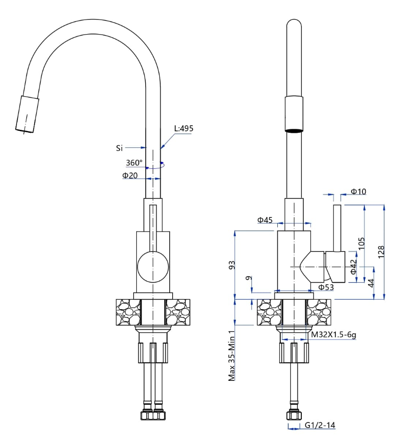 GranFest 5433, смеситель, нержавеющая сталь