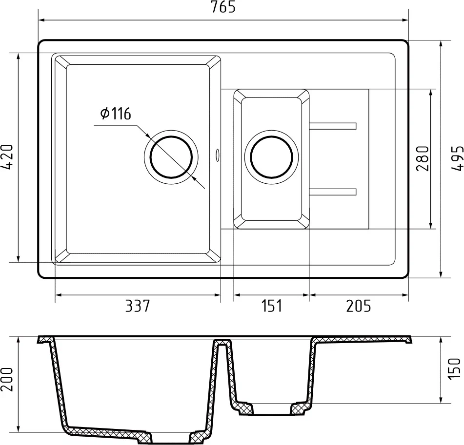 GranFest QUADRO GF-Q-775 KL, мойка, мрамор, иней