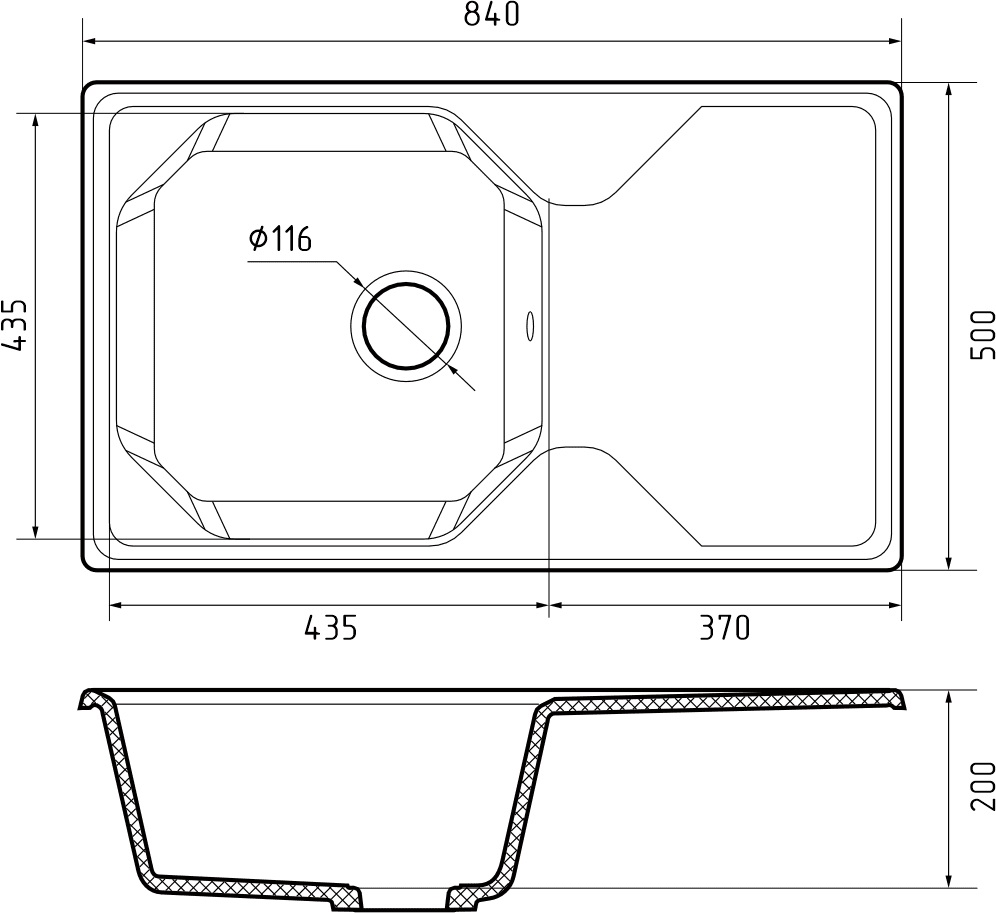 GranFest UNIQUE GF-U-840L, мойка, мрамор, терракот