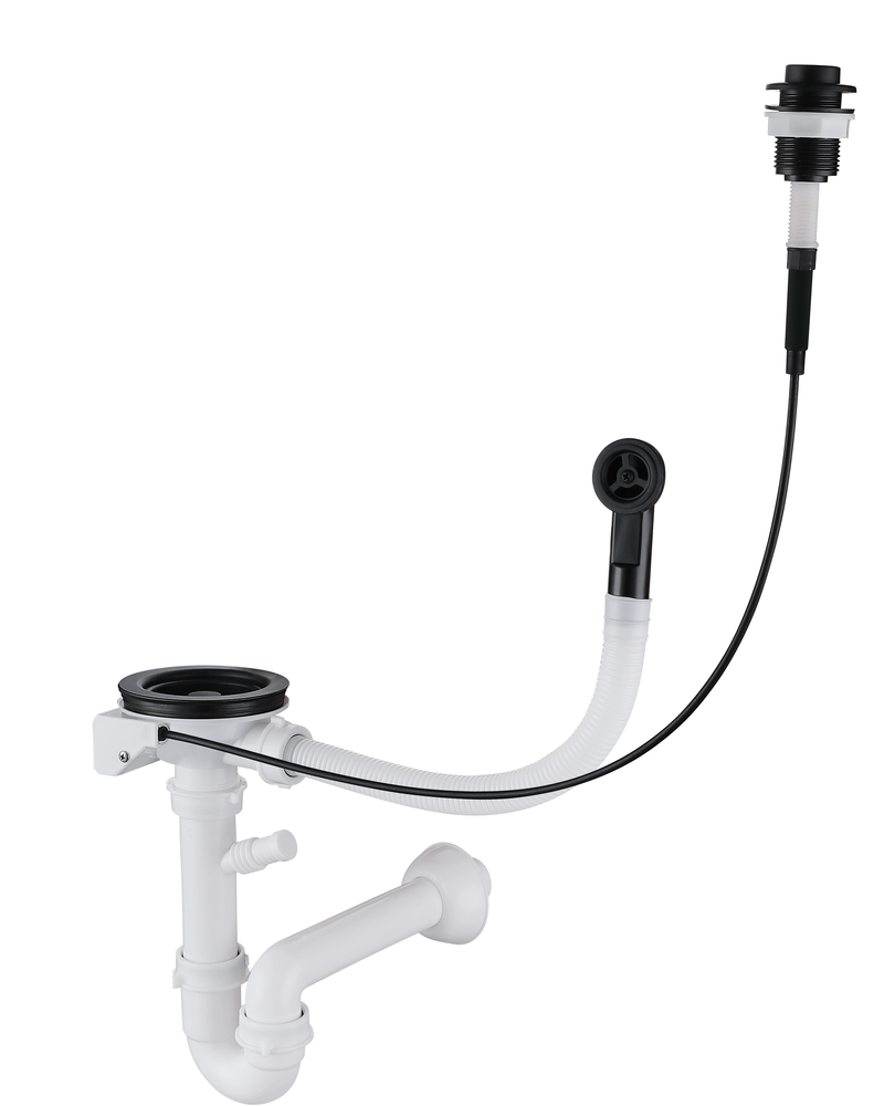 GranFest Сифон одинарный 3 1/2"  полу-автомат с круглым переливом, черный