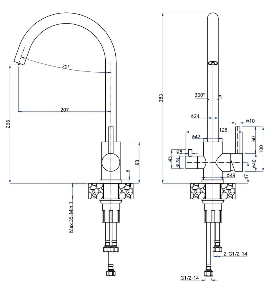 GranFest GF-Z-5420, смеситель, нержавеющая сталь, PVD графит
