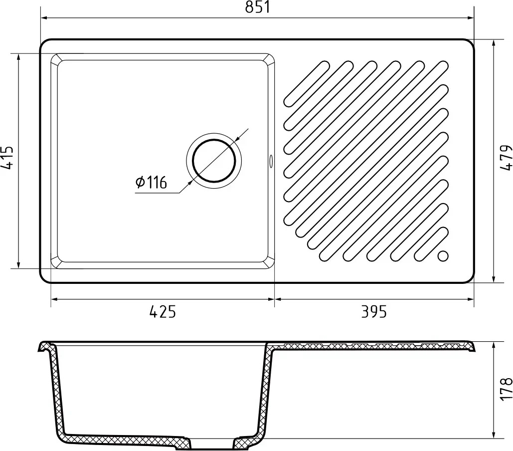 GranFest QUARZ GF-ZL-53, мойка, гранит, белый