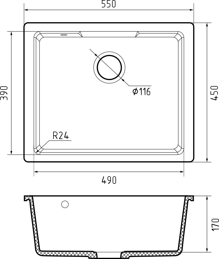 GranFest URBAN 4555, мойка, гранит, белый