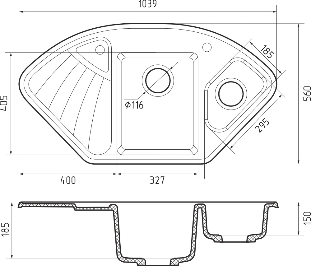 GranFest CORNER GF-C-1040 E, мойка, мрамор, кашемир