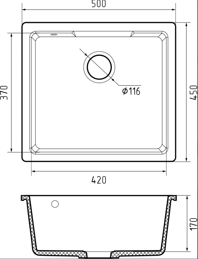 GranFest URBAN 4550, мойка, гранит, белый