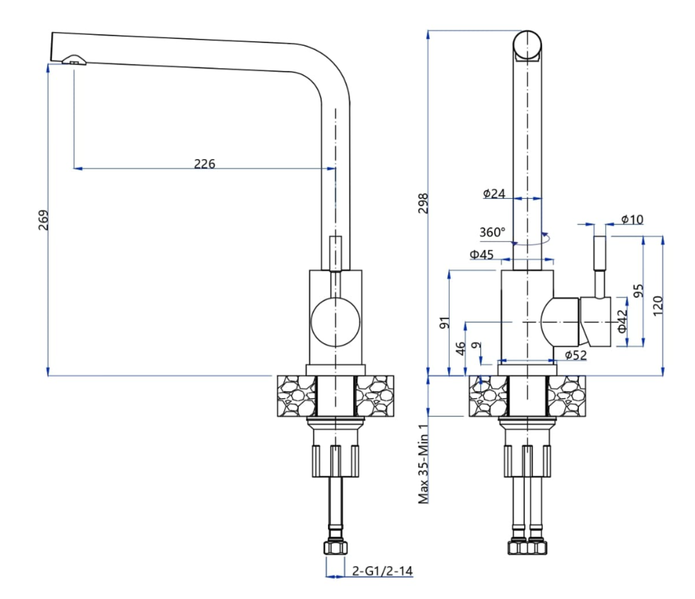 GranFest GF-Z-5411, смеситель, гранит, серый