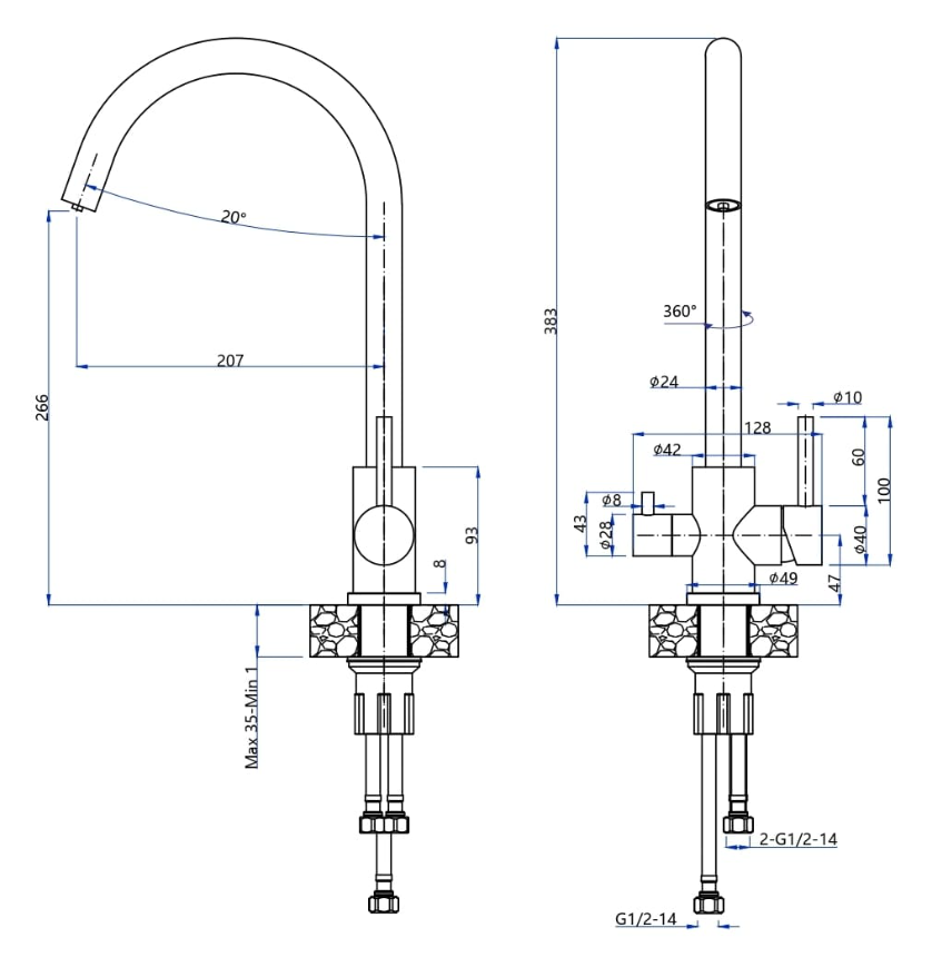 GranFest GF-Z-5420, смеситель, гранит, черный