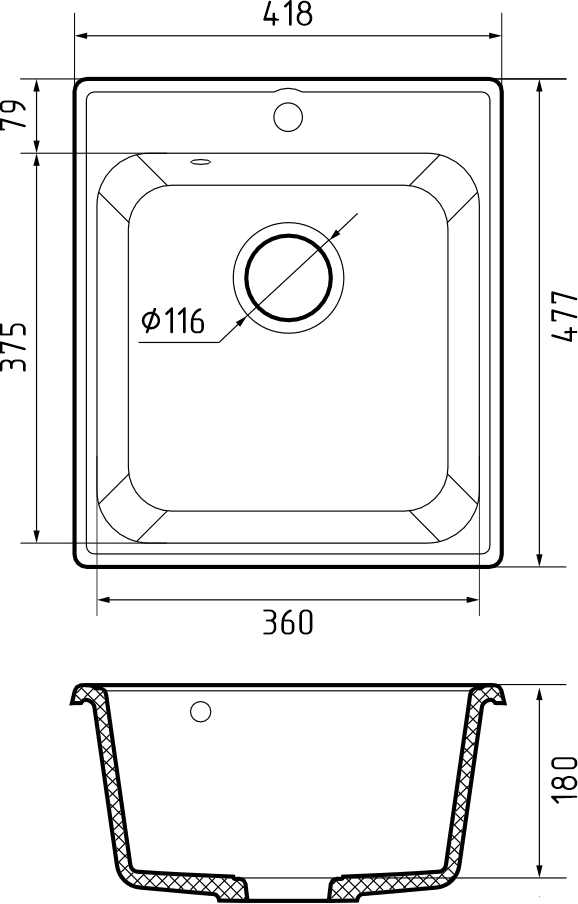 GranFest QUARZ GF-Z17, мойка, гранит, темно-серый