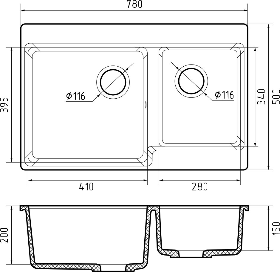 GranFest LEVEL GF-LV-780K, мойка, мрамор, топаз