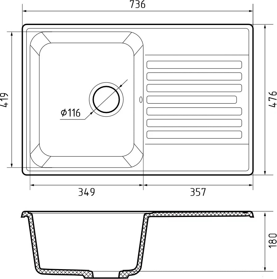 GranFest QUARZ GF-Z78, мойка, гранит, белый
