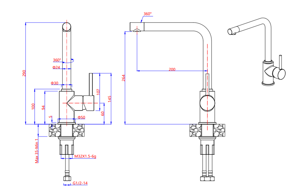 GranFest 3651, смеситель, мрамор, черный